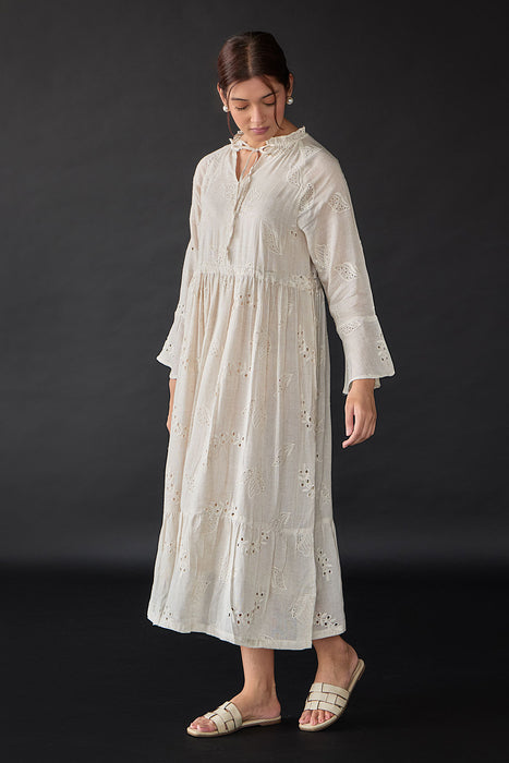 Natural Linen Cutwork Schiffli Dress