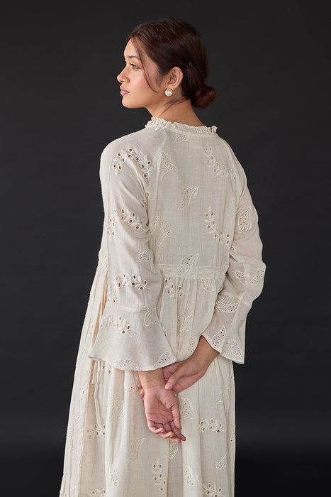 Natural Linen Cutwork Schiffli Dress