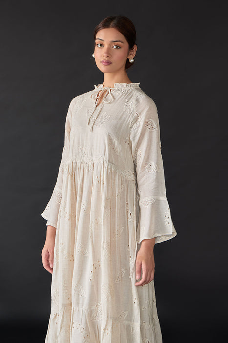 Natural Linen Cutwork Schiffli Dress