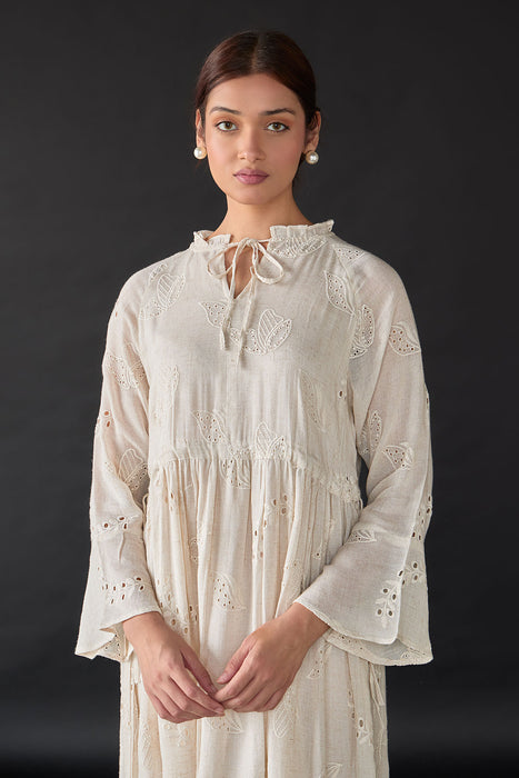 Natural Linen Cutwork Schiffli Dress