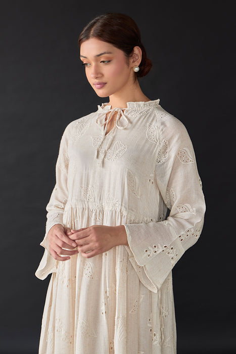Natural Linen Cutwork Schiffli Dress