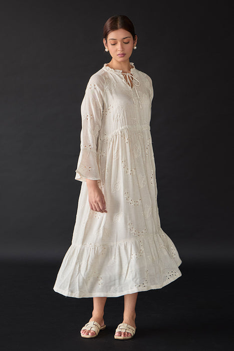 Natural Linen Cutwork Schiffli Dress