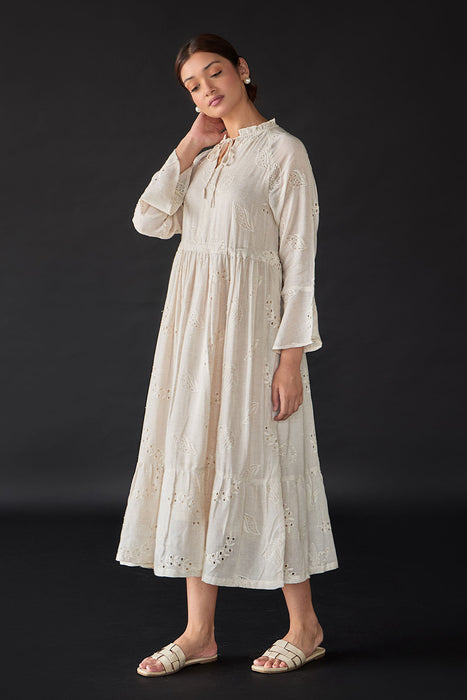 Natural Linen Cutwork Schiffli Dress
