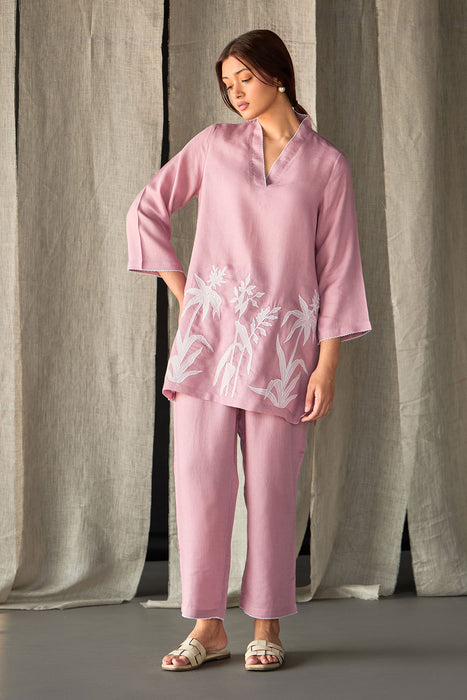 Blossom Pink Applique Linen Co-ord Set