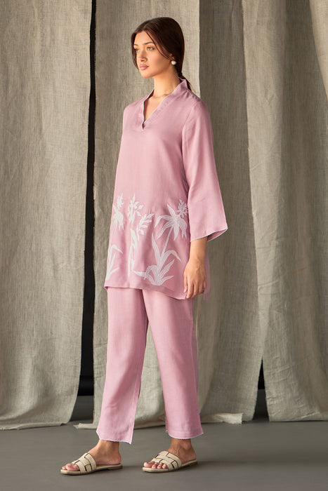 Blossom Pink Applique Linen Co-ord Set