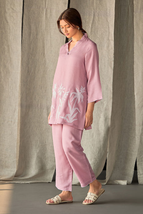Blossom Pink Applique Linen Co-ord Set