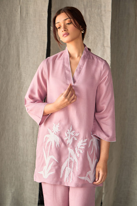 Blossom Pink Applique Linen Co-ord Set