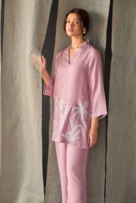 Blossom Pink Applique Linen Co-ord Set