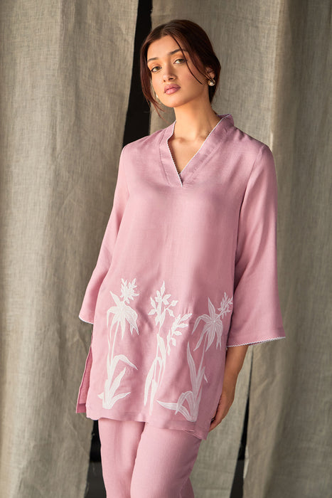 Blossom Pink Applique Linen Co-ord Set