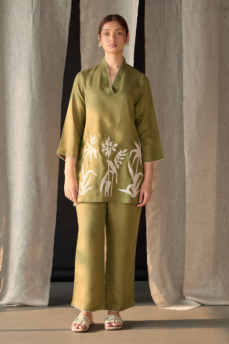 Olive Applique Linen Co-ord Set