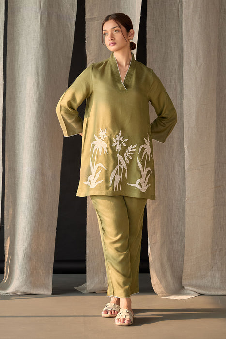 Olive Applique Linen Co-ord Set