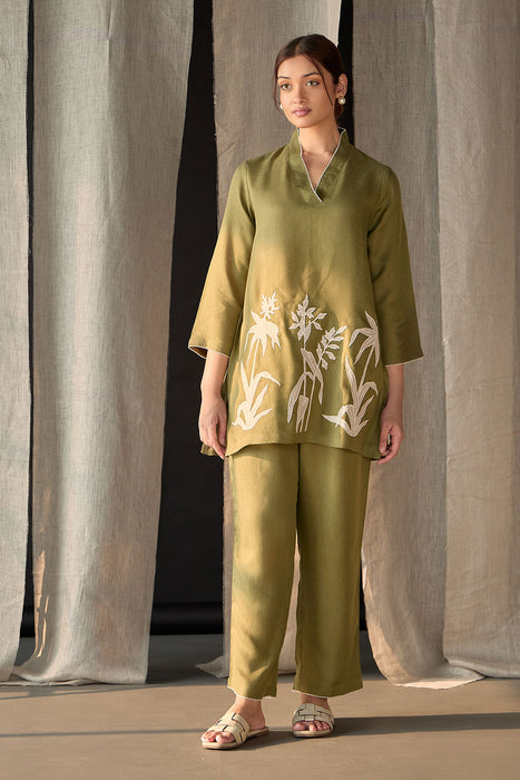 Olive Applique Linen Co-ord Set