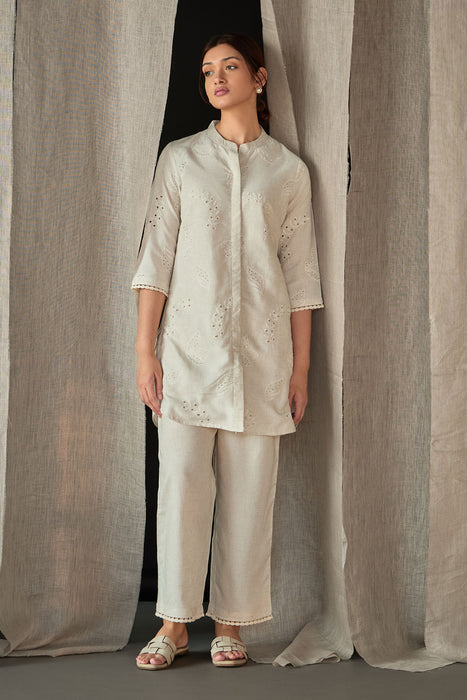Natural Linen Schiffli Cutwork Co-ord Set
