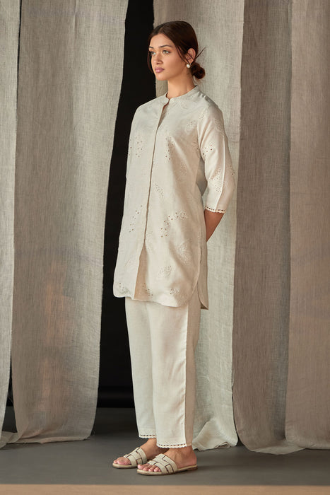 Natural Linen Schiffli Cutwork Co-ord Set