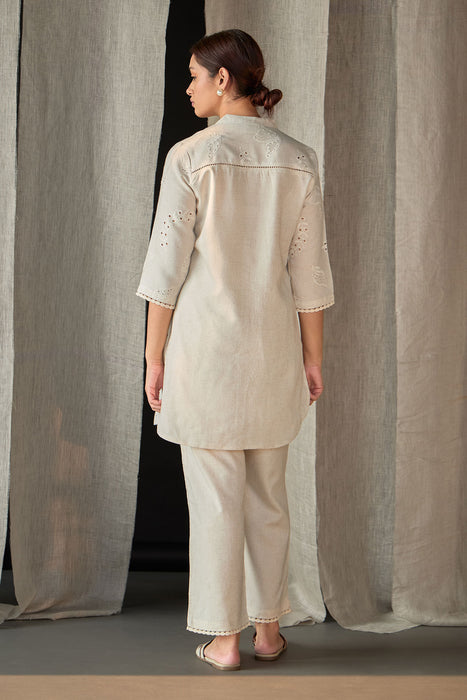 Natural Linen Schiffli Cutwork Co-ord Set