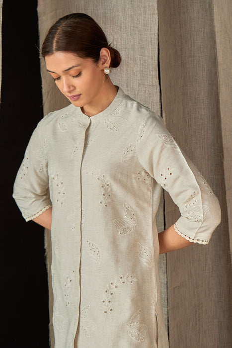 Natural Linen Schiffli Cutwork Co-ord Set