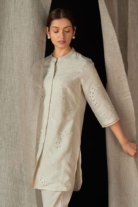 Natural Linen Schiffli Cutwork Co-ord Set