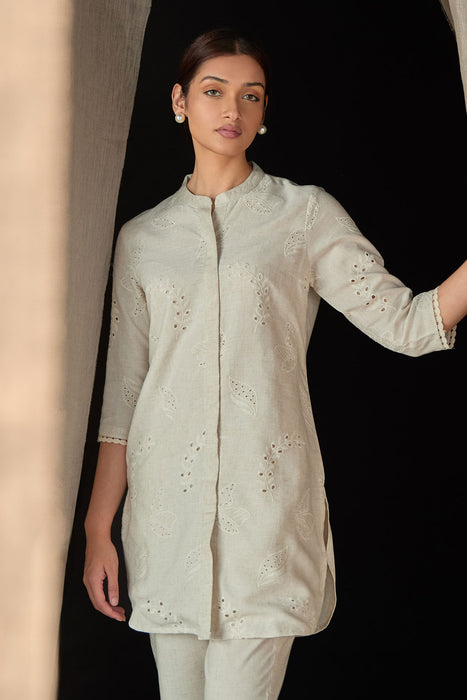 Natural Linen Schiffli Cutwork Co-ord Set