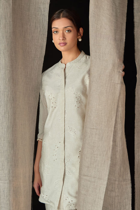 Natural Linen Schiffli Cutwork Co-ord Set