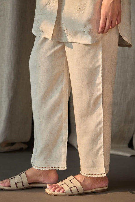 Natural Linen Schiffli Cutwork Co-ord Set