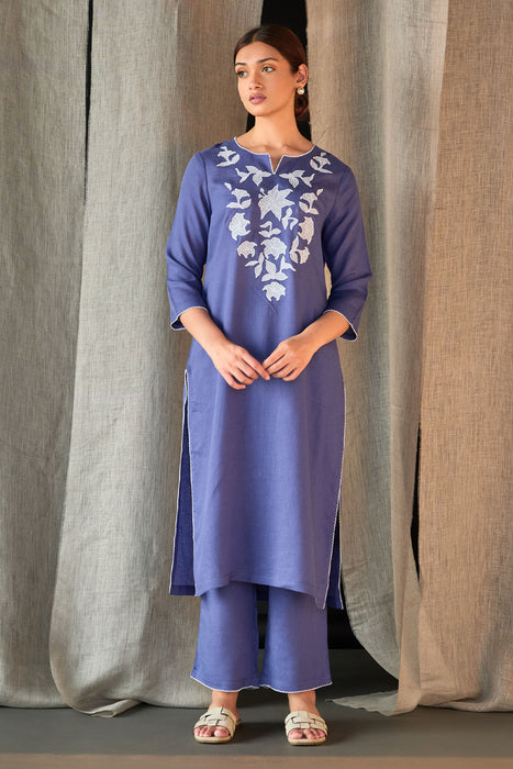 Dusk Linen Applique Kurta Set