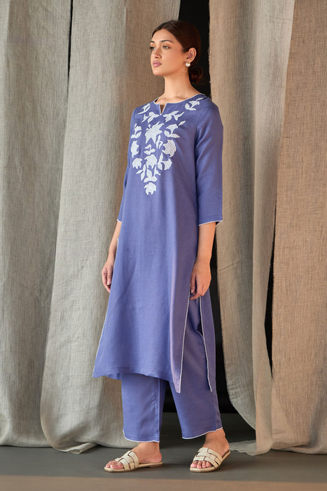 Dusk Linen Applique Kurta Set