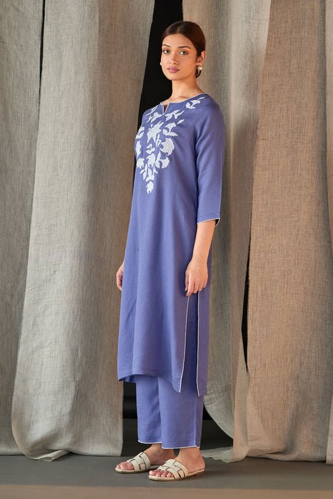 Dusk Linen Applique Kurta Set