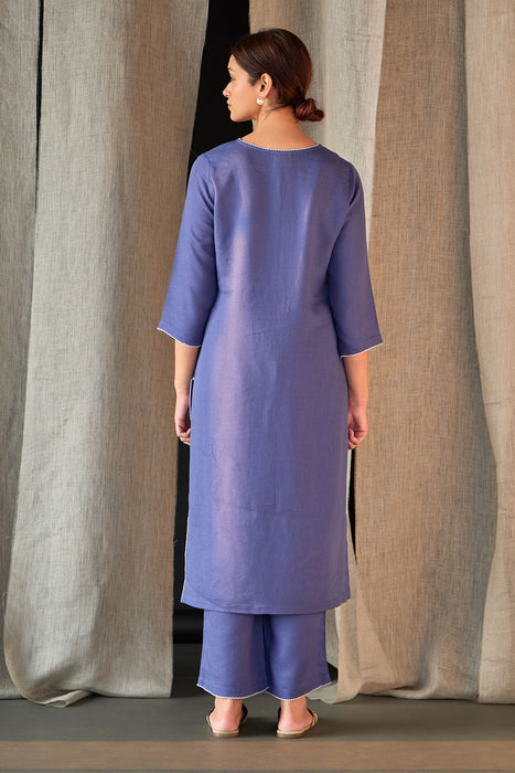 Dusk Linen Applique Kurta Set
