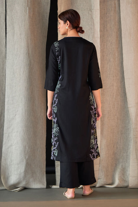 Black Embroidered Tencel Kurta Set