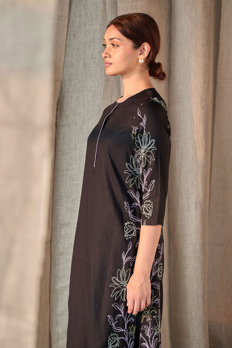 Black Embroidered Tencel Kurta Set