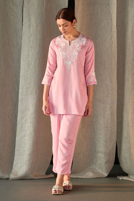 Pink Yoke Embroidered Ecovero Co-ord Set