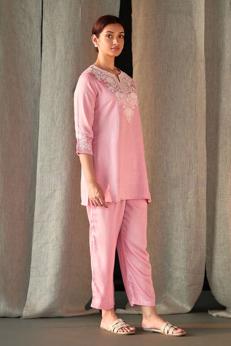 Pink Yoke Embroidered Ecovero Co-ord Set
