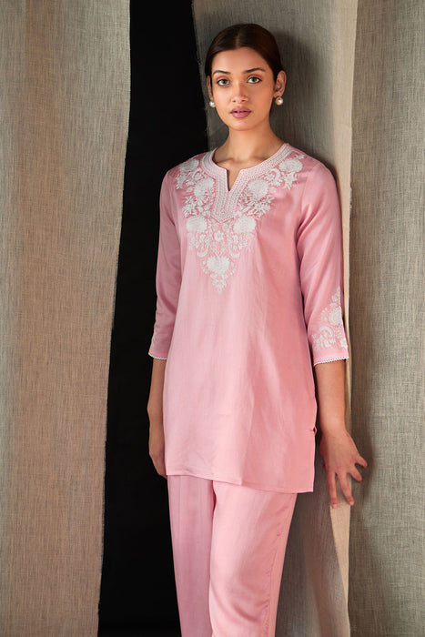 Pink Yoke Embroidered Ecovero Co-ord Set