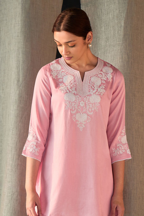 Pink Yoke Embroidered Ecovero Co-ord Set