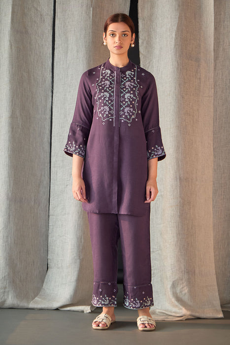 Grape Linen Cross-Stitch Co-ord Set
