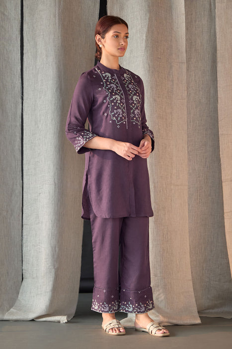 Grape Linen Cross-Stitch Co-ord Set