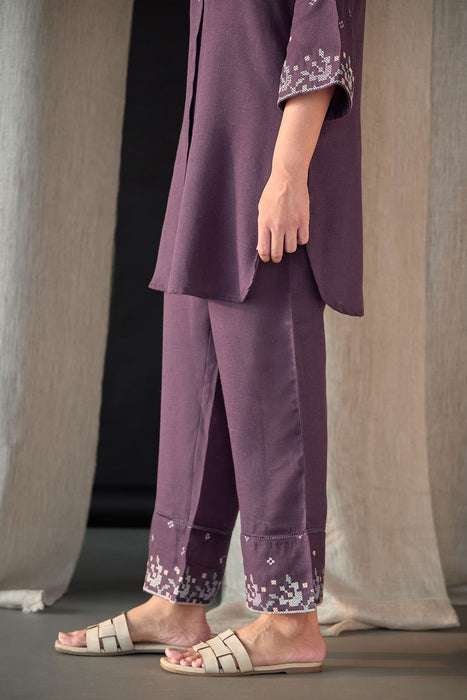 Grape Linen Cross-Stitch Co-ord Set