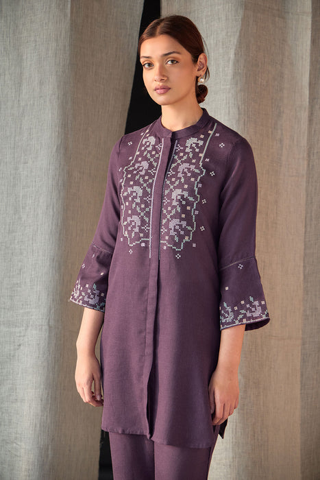 Grape Linen Cross-Stitch Co-ord Set