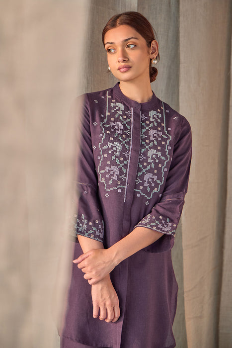 Grape Linen Cross-Stitch Co-ord Set