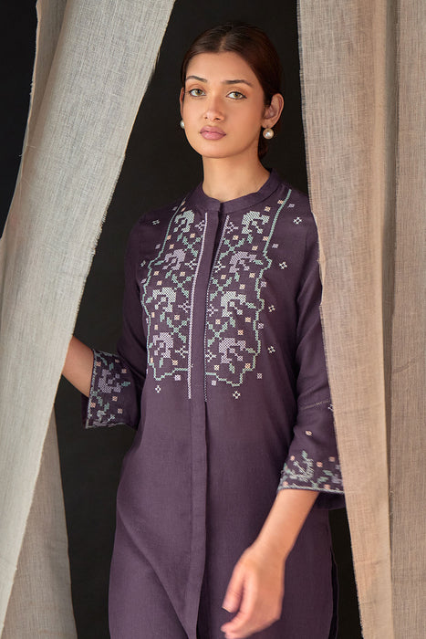 Grape Linen Cross-Stitch Co-ord Set