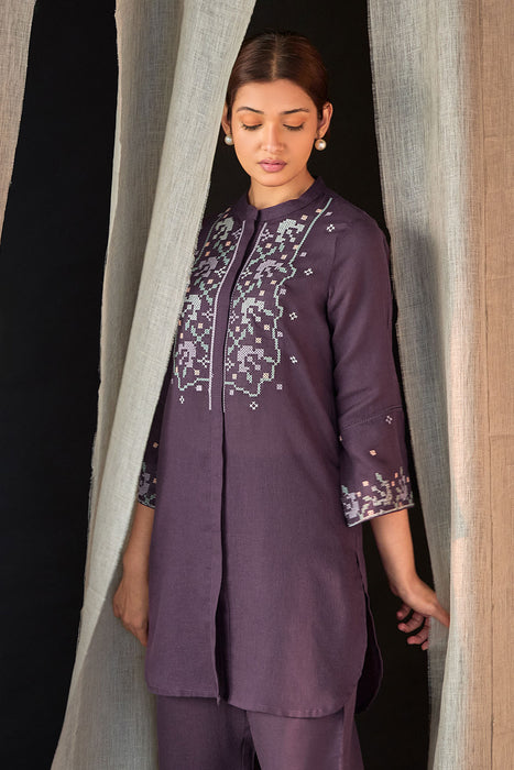 Grape Linen Cross-Stitch Co-ord Set