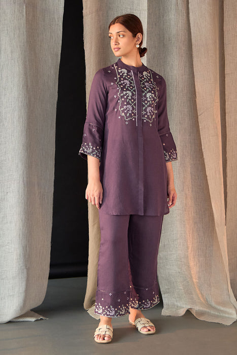 Grape Linen Cross-Stitch Co-ord Set