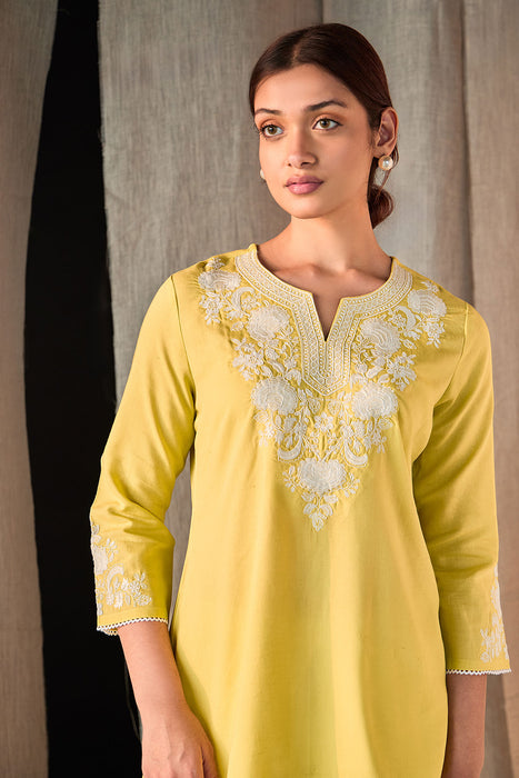 Yellow Yoke Embroidered Co-ord Set