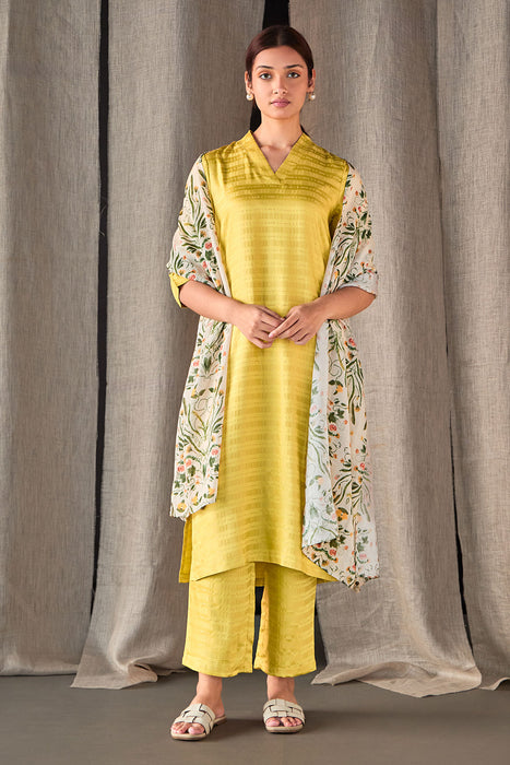 Yellow Tencel Kurta Set with Odhani
