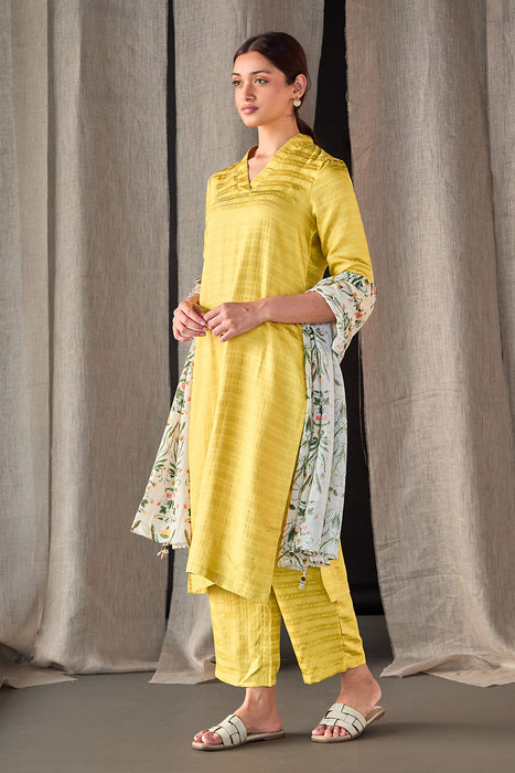 Yellow Tencel Kurta Set with Odhani