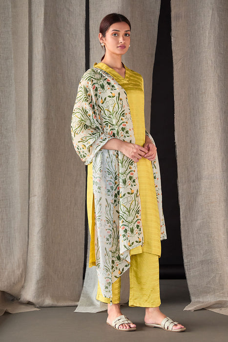 Yellow Tencel Kurta Set with Odhani