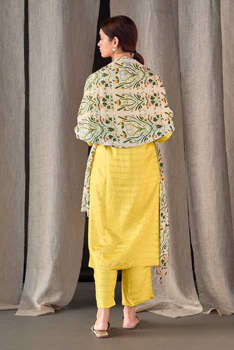 Yellow Tencel Kurta Set with Odhani