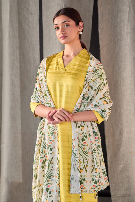 Yellow Tencel Kurta Set with Odhani