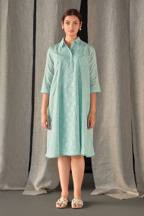 Aqua Pure Cotton Schiffli Cutwork Dress