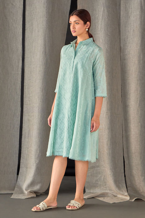 Aqua Pure Cotton Schiffli Cutwork Dress